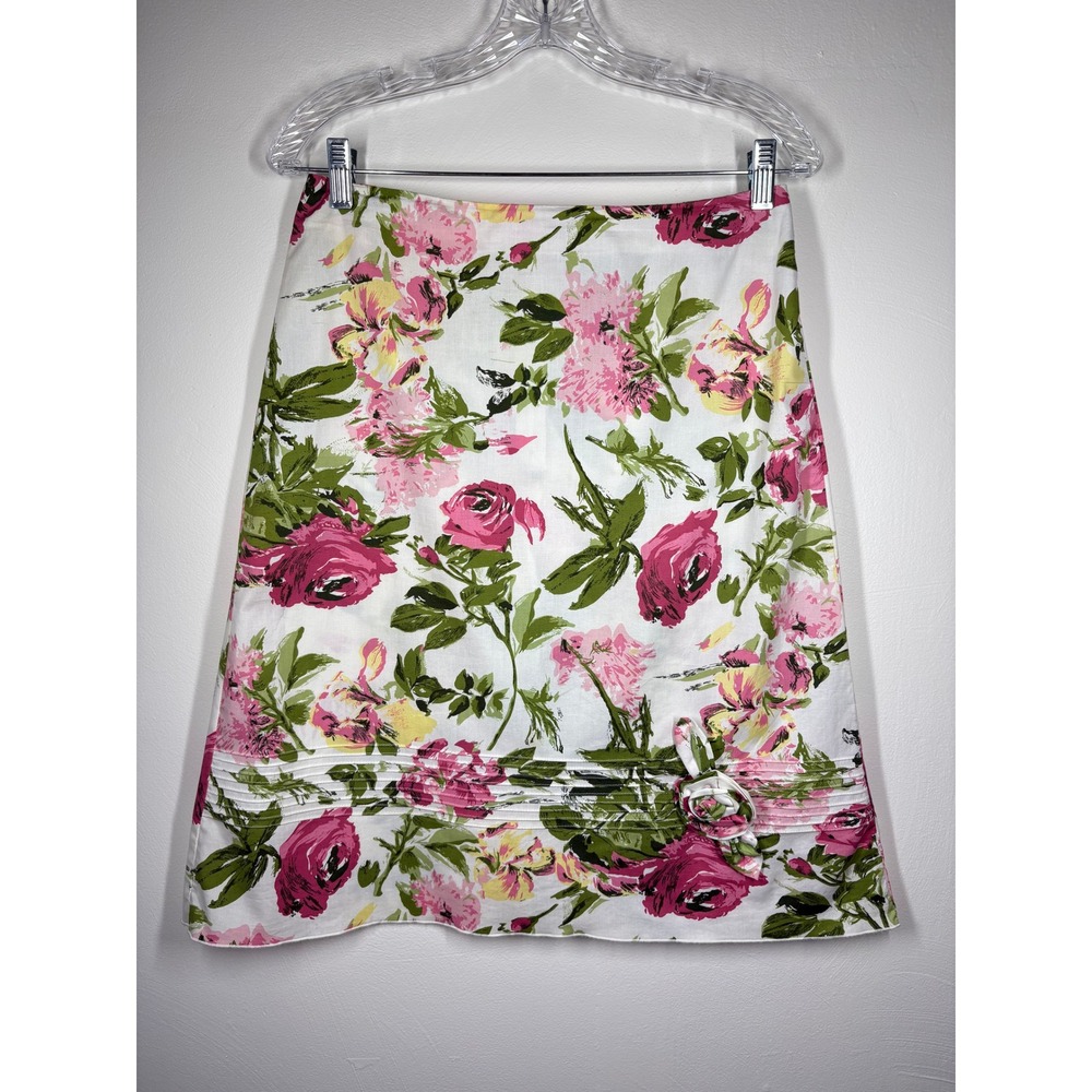 Speechless Floral A-Line Skirt 3 White Pink Pintuck Rosette Cottagecore Y2K